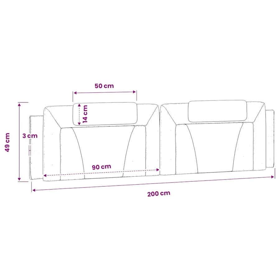 Coussin de tête de lit Viana noir et blanc 200 cm similicuir - 11