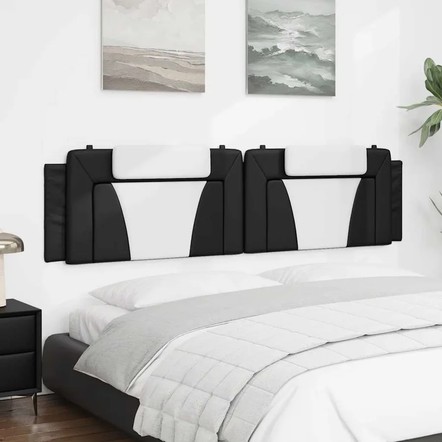 Coussin de tête de lit Viana noir et blanc 200 cm similicuir - 4