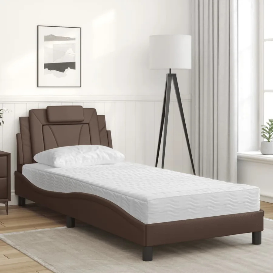 Lit Viana avec matelas marron 90x200 cm similicuir - 3