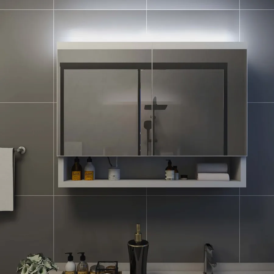 Armoire à miroir de salle de bain LED Blanc 80x15x60 cm MDF - 3