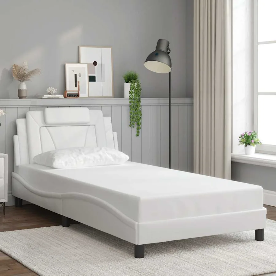 Cadre de lit Viana sans matelas blanc 100x200 cm similicuir