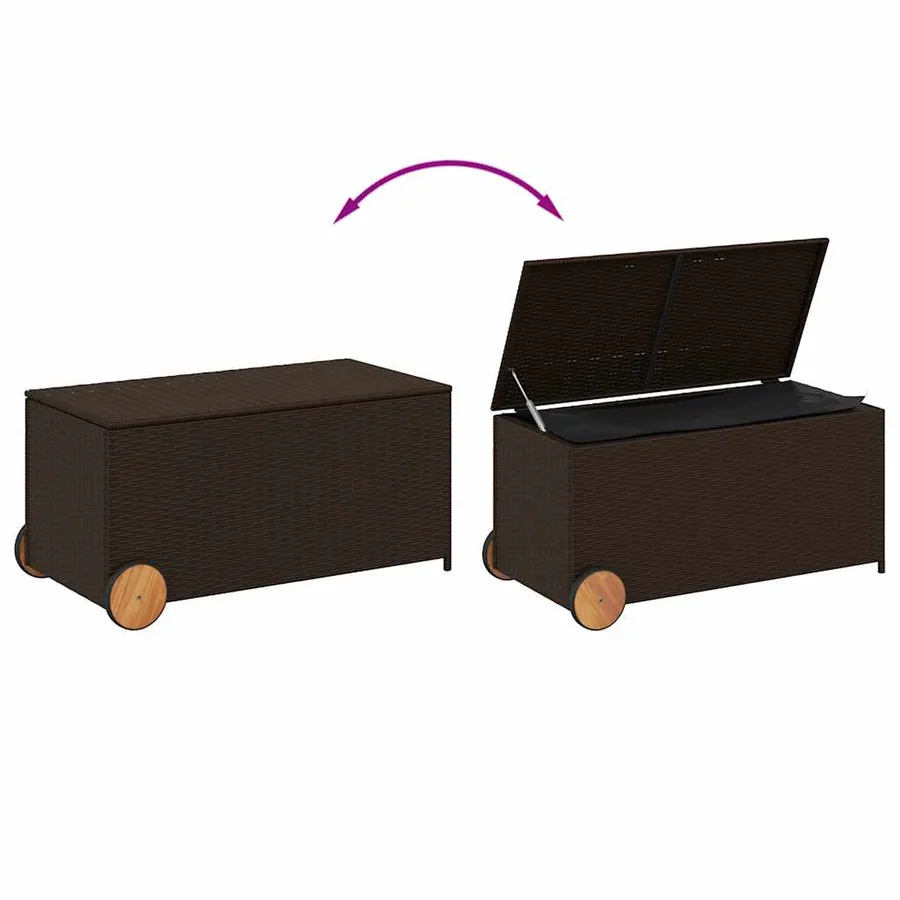 Boîte de rangement de jardin et roues marron 190L poly rotin - 7