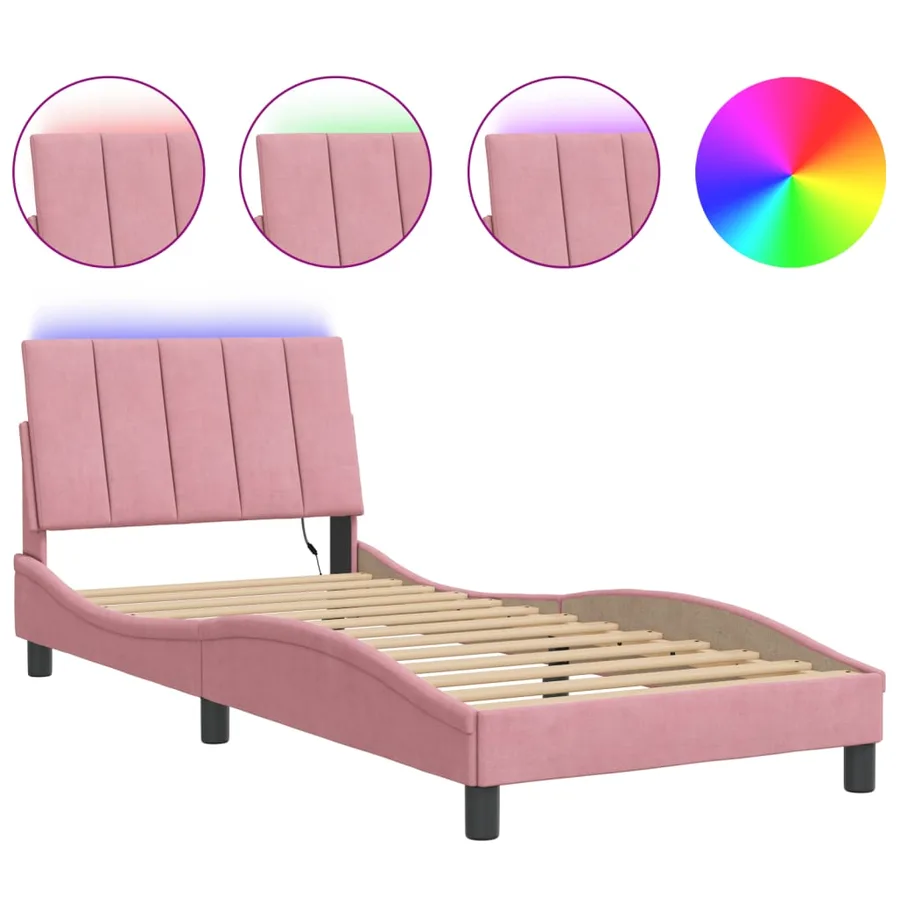 Cadre de lit avec LED sans matelas Hanko rose 90x200 cm velours - 2