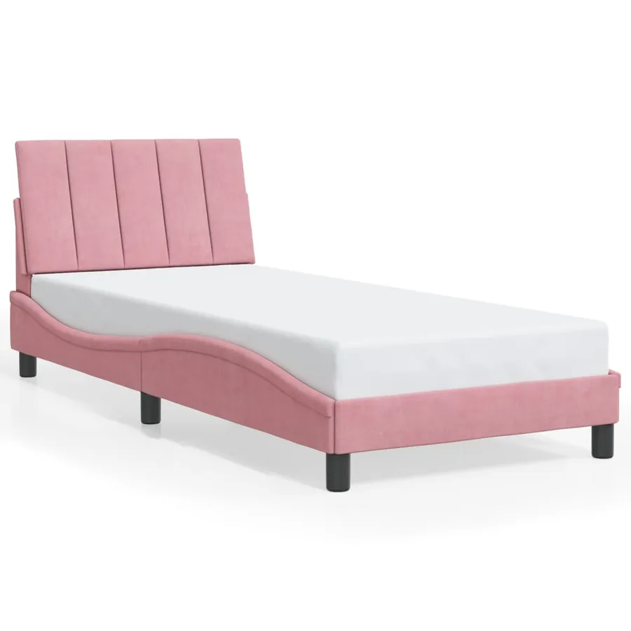 Cadre de lit avec LED sans matelas Hanko rose 90x200 cm velours - 5