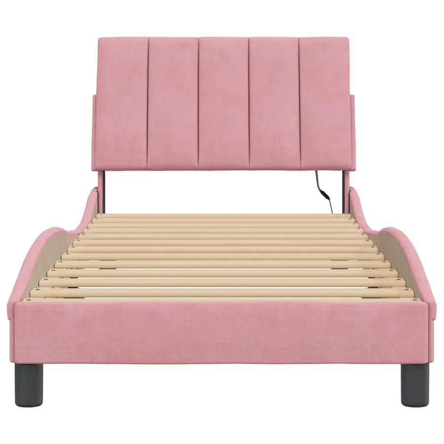 Cadre de lit avec LED sans matelas Hanko rose 90x200 cm velours - 6