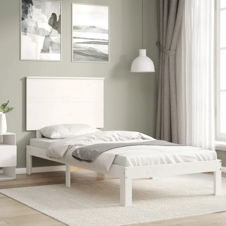 Cadre de lit sans matelas blanc 100x200 cm bois de pin massif - 3