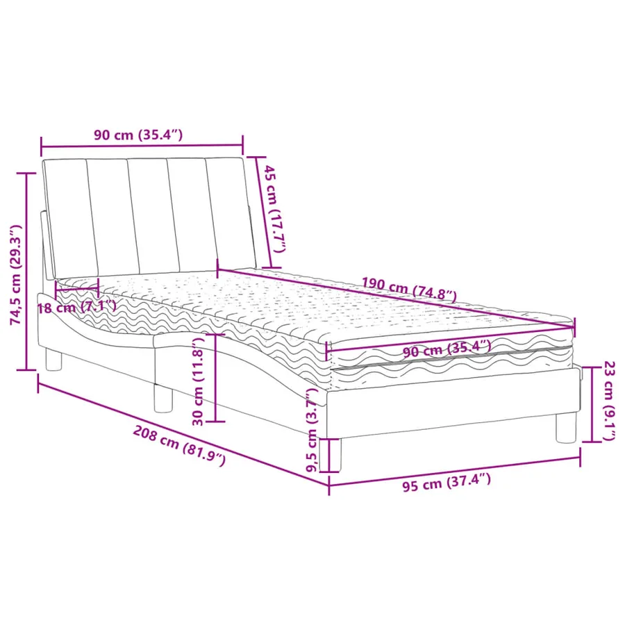 Lit avec matelas Hanko rose 90x190 cm velours - 11