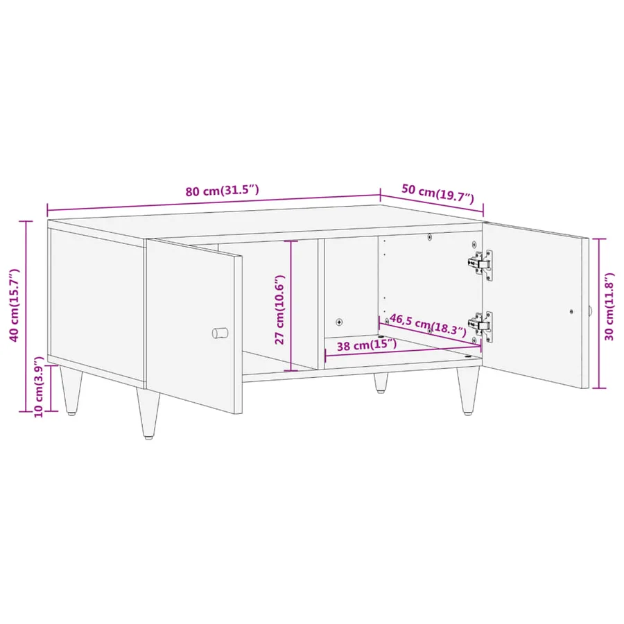 Table basse 80x50x40 cm bois de manguier massif - 10