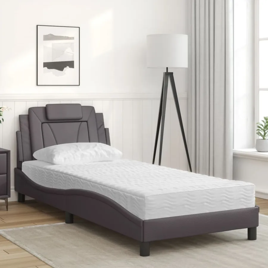 Lit Viana avec matelas gris 90x190 cm similicuir - 3