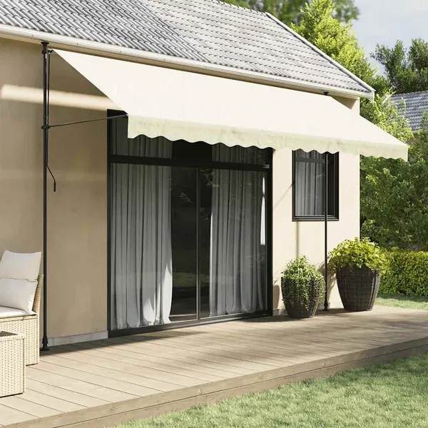 Auvent rétractable crème 400x150 m tissu et acier