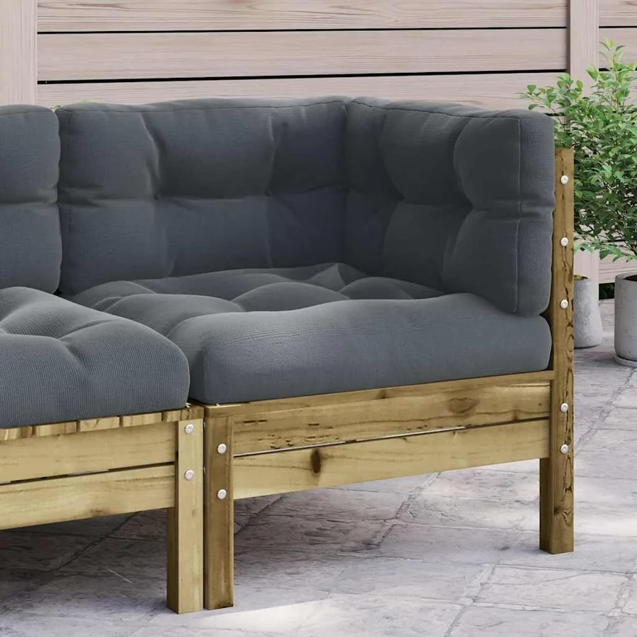 Canapé d'angle de jardin avec coussins bois de pin imprégné