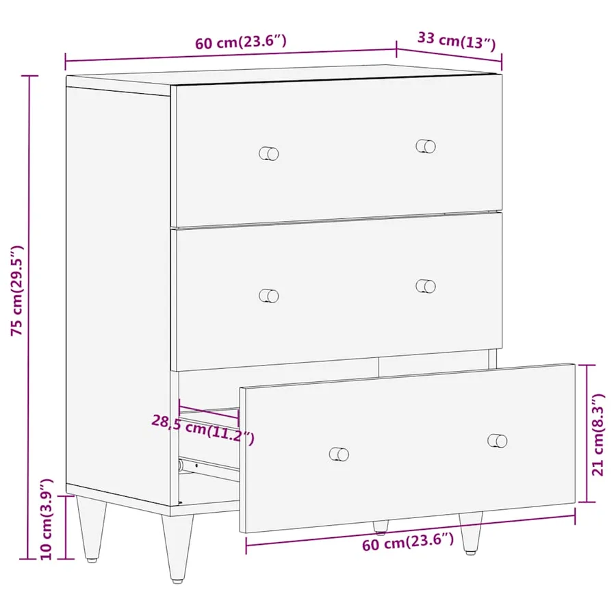 Armoire latérale 60x33x75 cm bois massif de manguier - 11