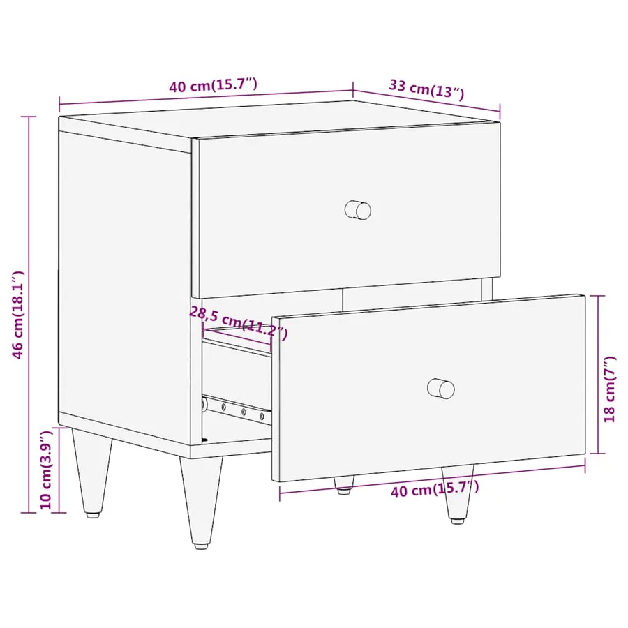 Tables de chevet 2 pcs 40x33x46 cm Bois de manguier solide - 12