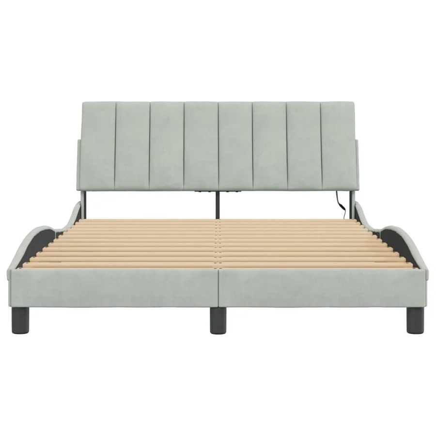 Cadre de lit avec LED sans matelas Hanko gris clair 120x200cm velours - 6