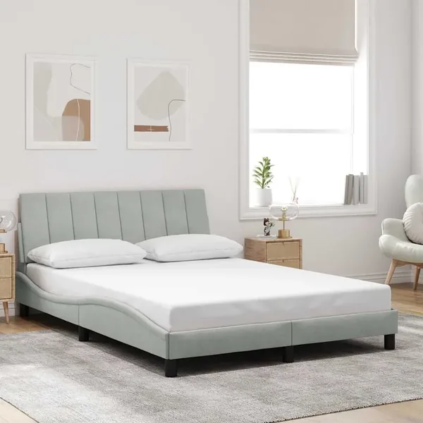 Cadre de lit sans matelas Hanko gris clair 120x200 cm velours