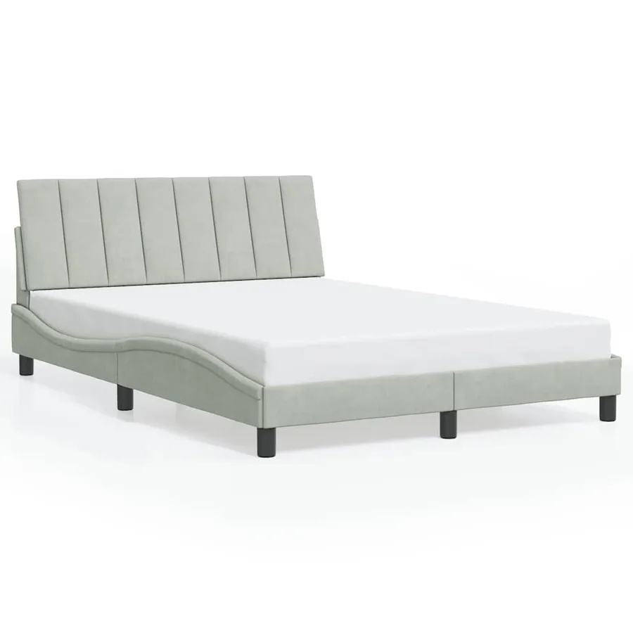 Cadre de lit sans matelas Hanko gris clair 120x200 cm velours - 2