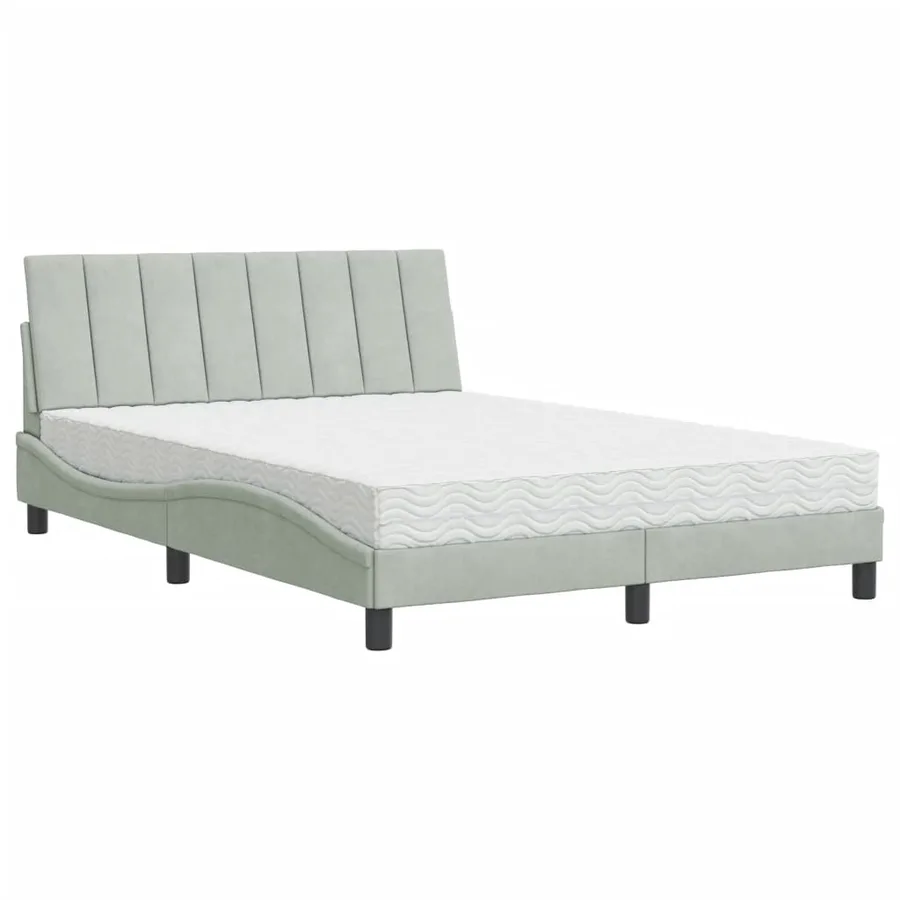 Lit avec matelas Hanko gris clair 120x200 cm velours - 2