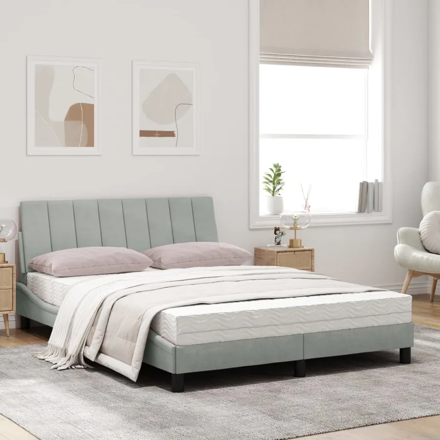 Lit avec matelas Hanko gris clair 120x200 cm velours - 3