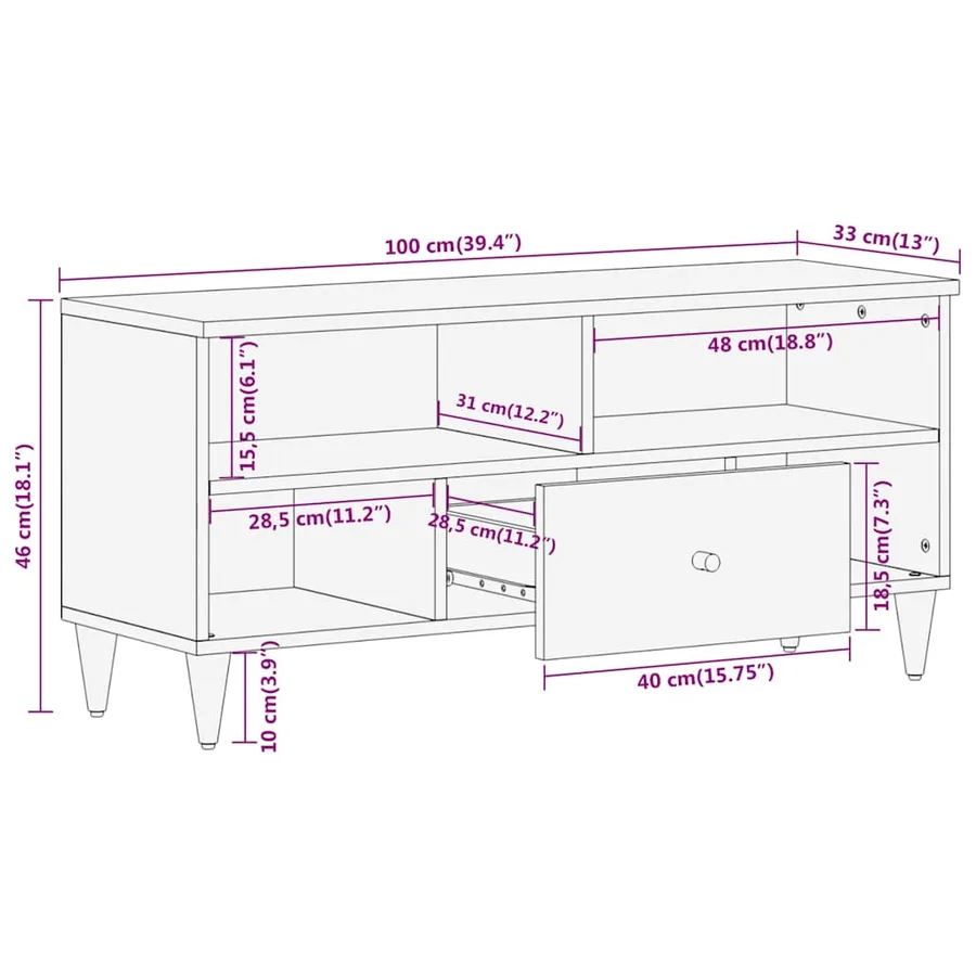 Meuble TV 100x33x46 cm bois massif de manguier - 11