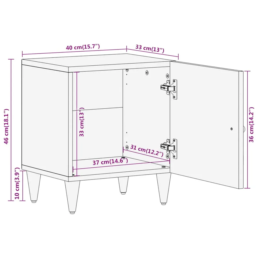 Tables de chevet 2 pcs 40x33x46 cm Bois de manguier solide - 12