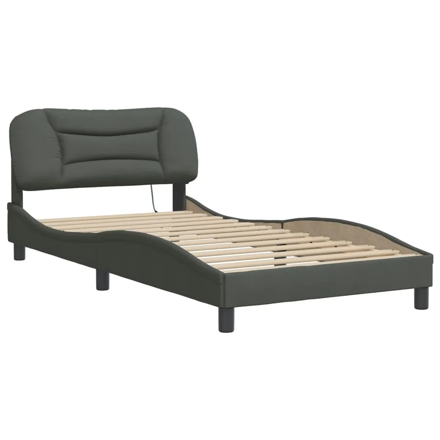 Cadre de lit avec LED sans matelas Hvar gris foncé 100x200 cm tissu - 3