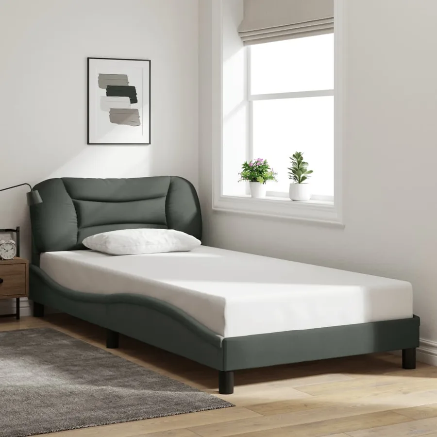 Cadre de lit avec LED sans matelas Hvar gris foncé 100x200 cm tissu - 4