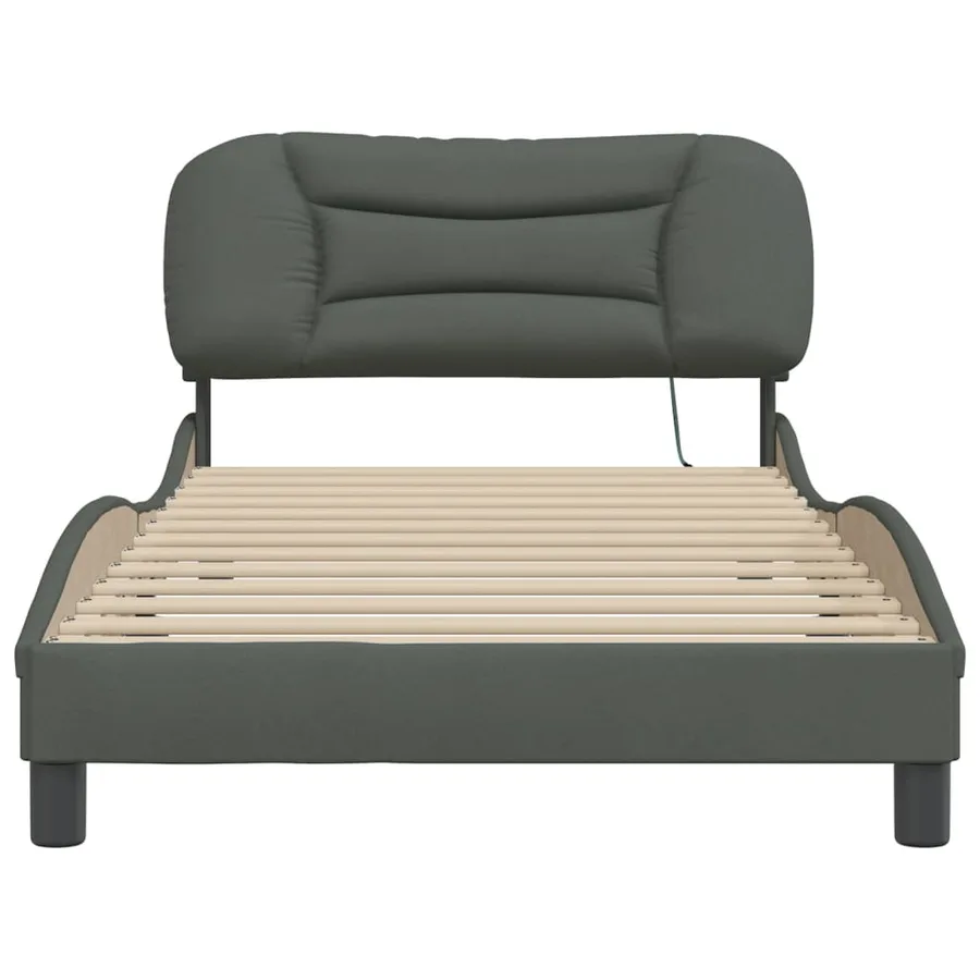 Cadre de lit avec LED sans matelas Hvar gris foncé 100x200 cm tissu - 6