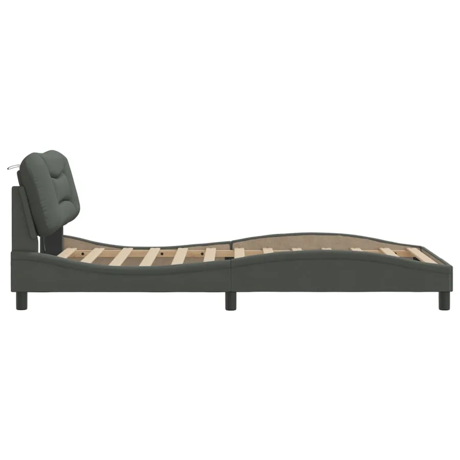 Cadre de lit avec LED sans matelas Hvar gris foncé 100x200 cm tissu - 8