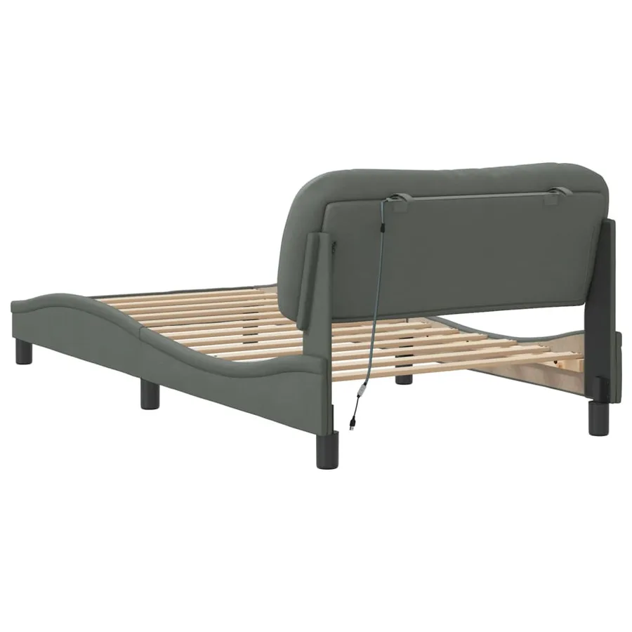 Cadre de lit avec LED sans matelas Hvar gris foncé 100x200 cm tissu - 9