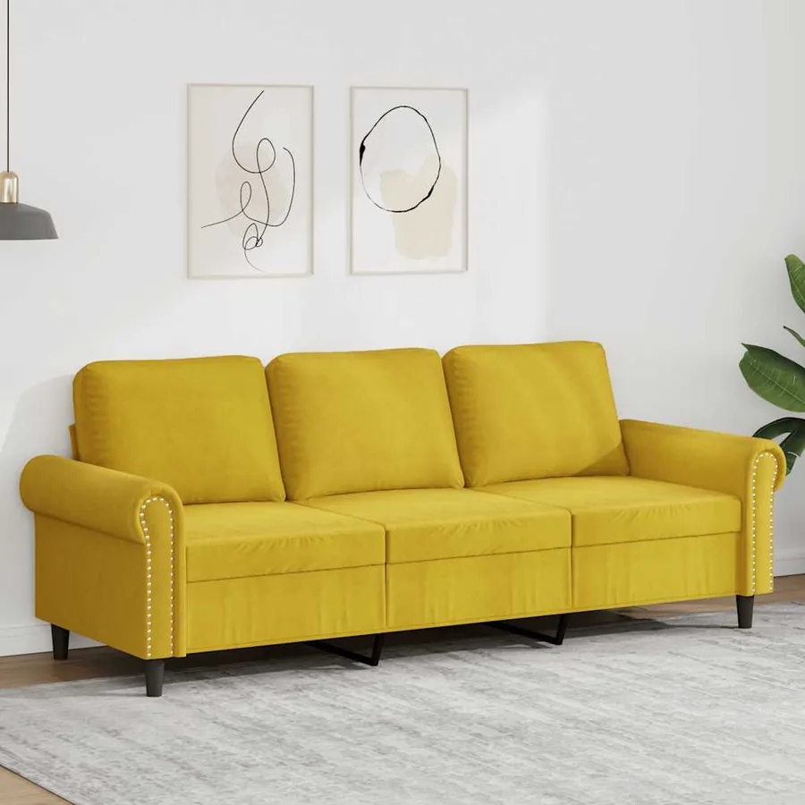 Canapé à 3 places Jaune 180 cm Velours