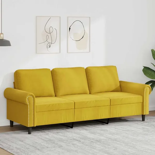 Canapé à 3 places Jaune 180 cm Velours