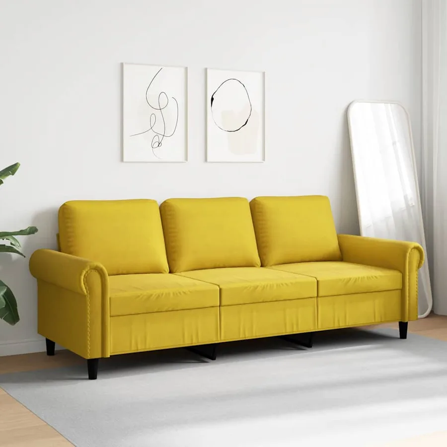 Canapé à 3 places Jaune 180 cm Velours - 3