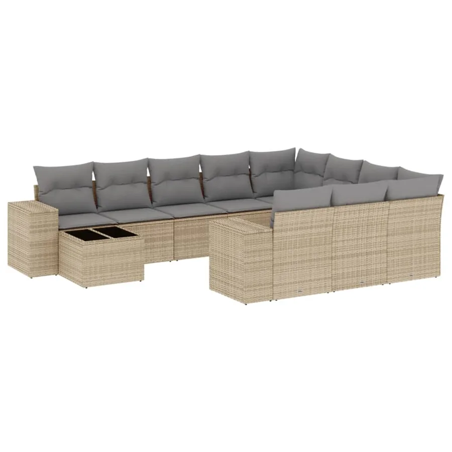 Salon de jardin 11 pcs avec coussins beige résine tressée - 2