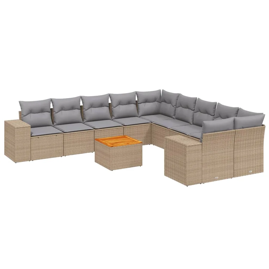 Salon de jardin 11 pcs avec coussins beige résine tressée - 2