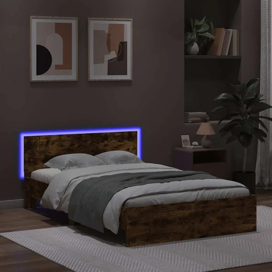 Cadre de lit avec tête de lit et LED chêne fumé 120x200 cm - 3