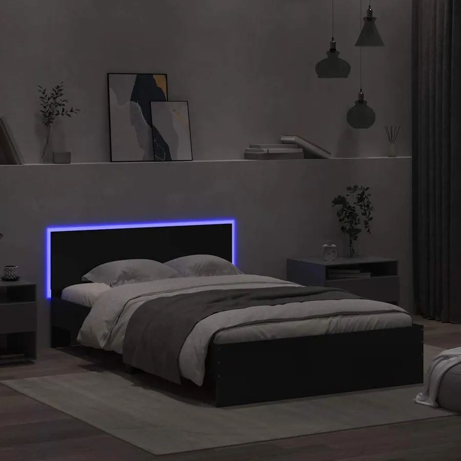 Cadre de lit avec tête de lit et LED noir 120x200 cm - 3