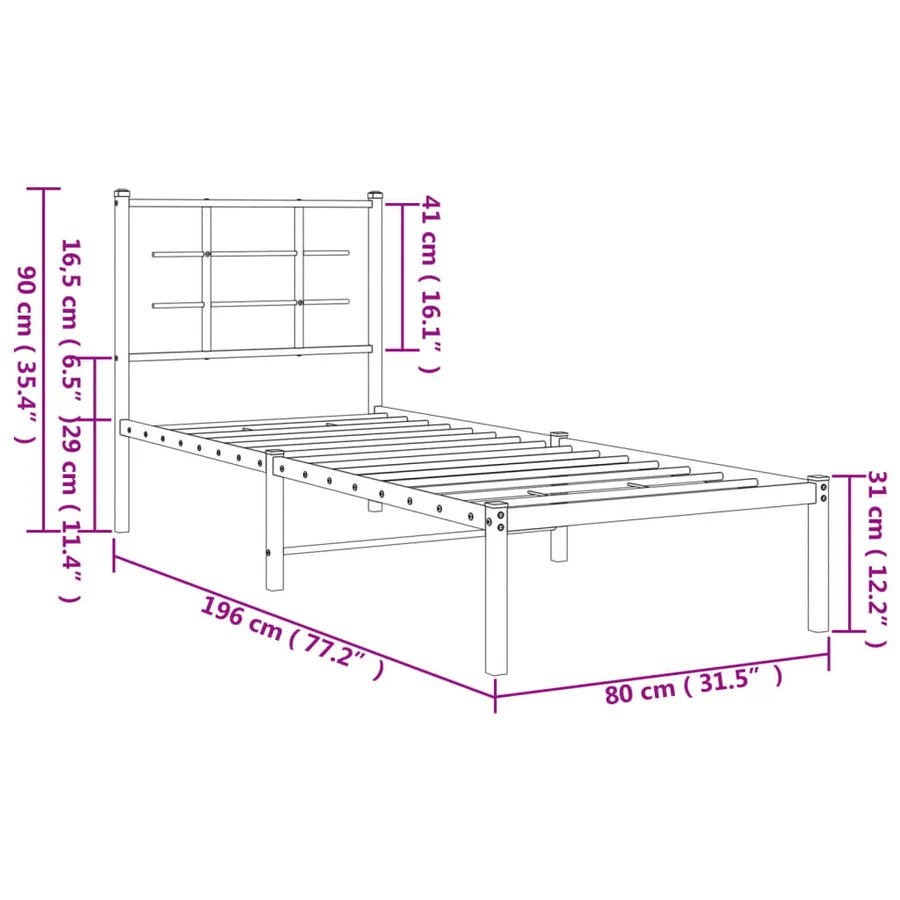 Cadre de lit métal sans matelas avec tête de lit noir 75x190 cm - 10