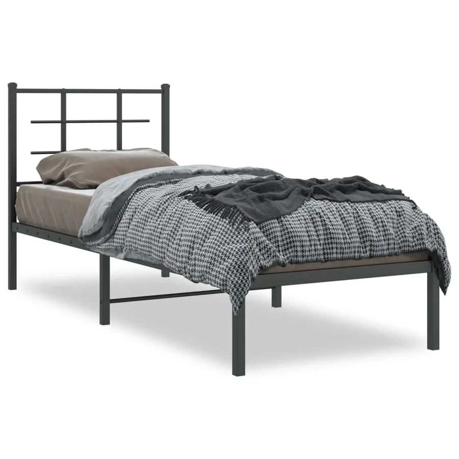 Cadre de lit métal sans matelas avec tête de lit noir 75x190 cm - 2