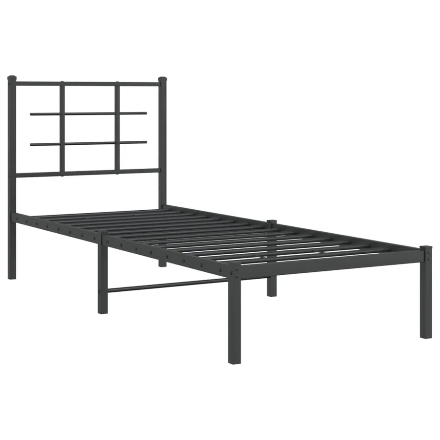 Cadre de lit métal sans matelas avec tête de lit noir 75x190 cm - 3