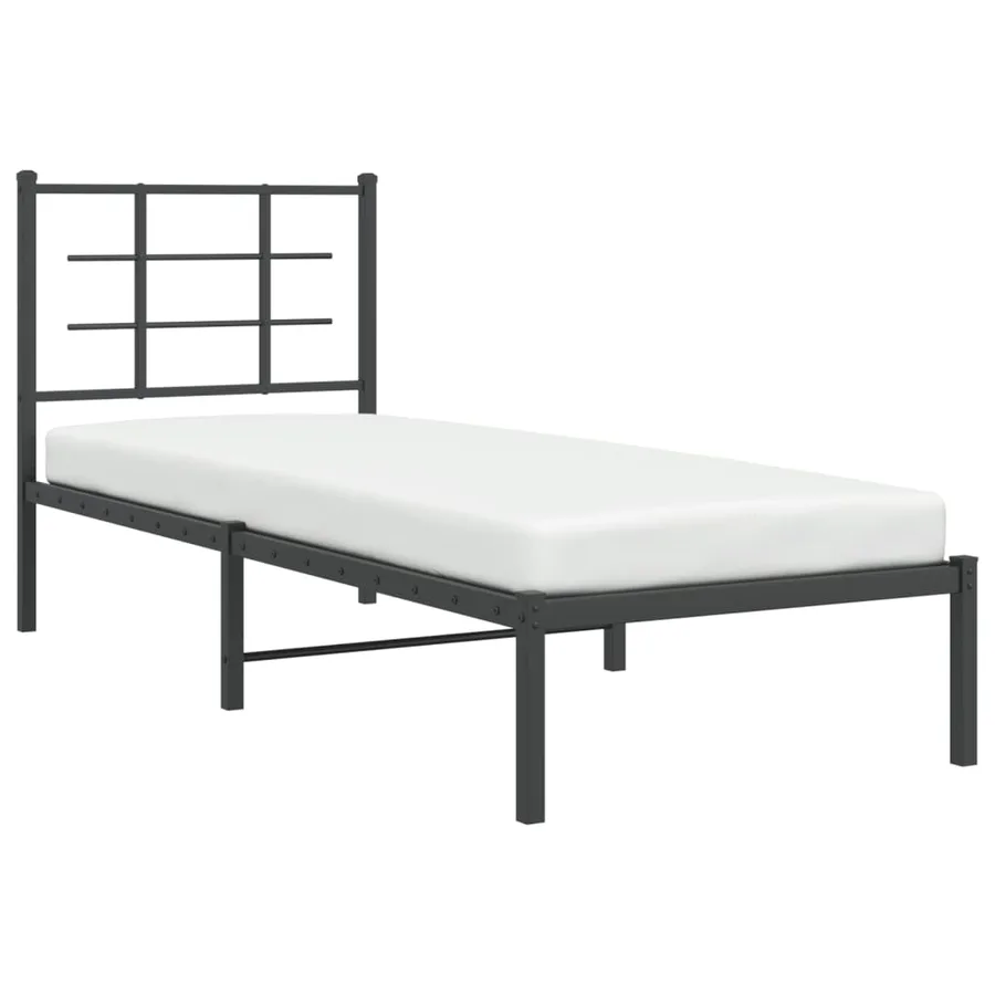 Cadre de lit métal sans matelas avec tête de lit noir 75x190 cm - 4