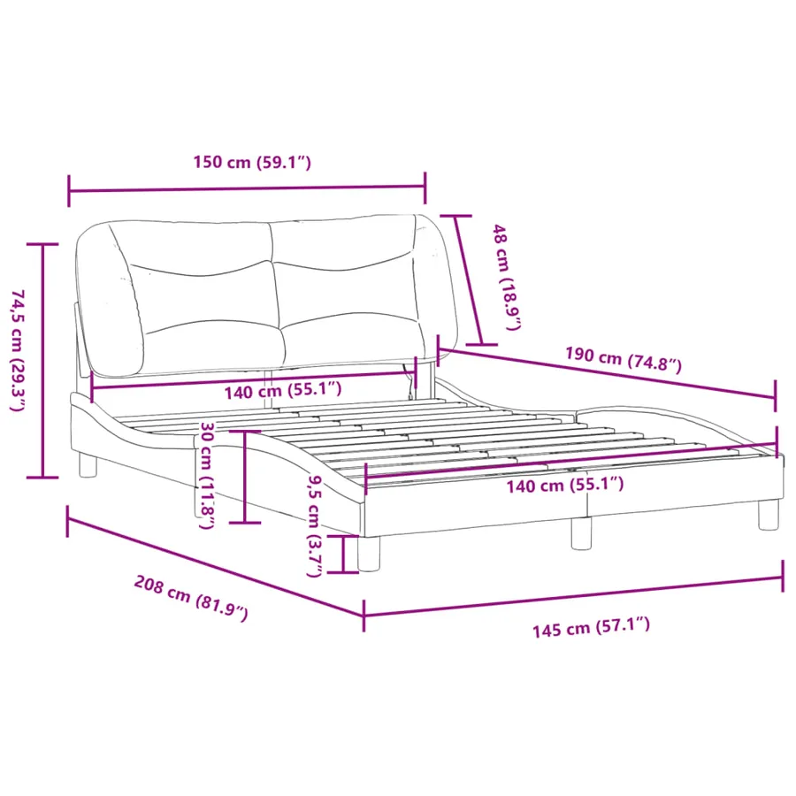 Cadre de lit avec LED sans matelas Hvar taupe 140x190 cm tissu - 16