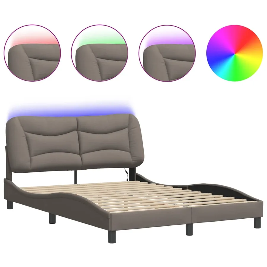 Cadre de lit avec LED sans matelas Hvar taupe 140x190 cm tissu - 2
