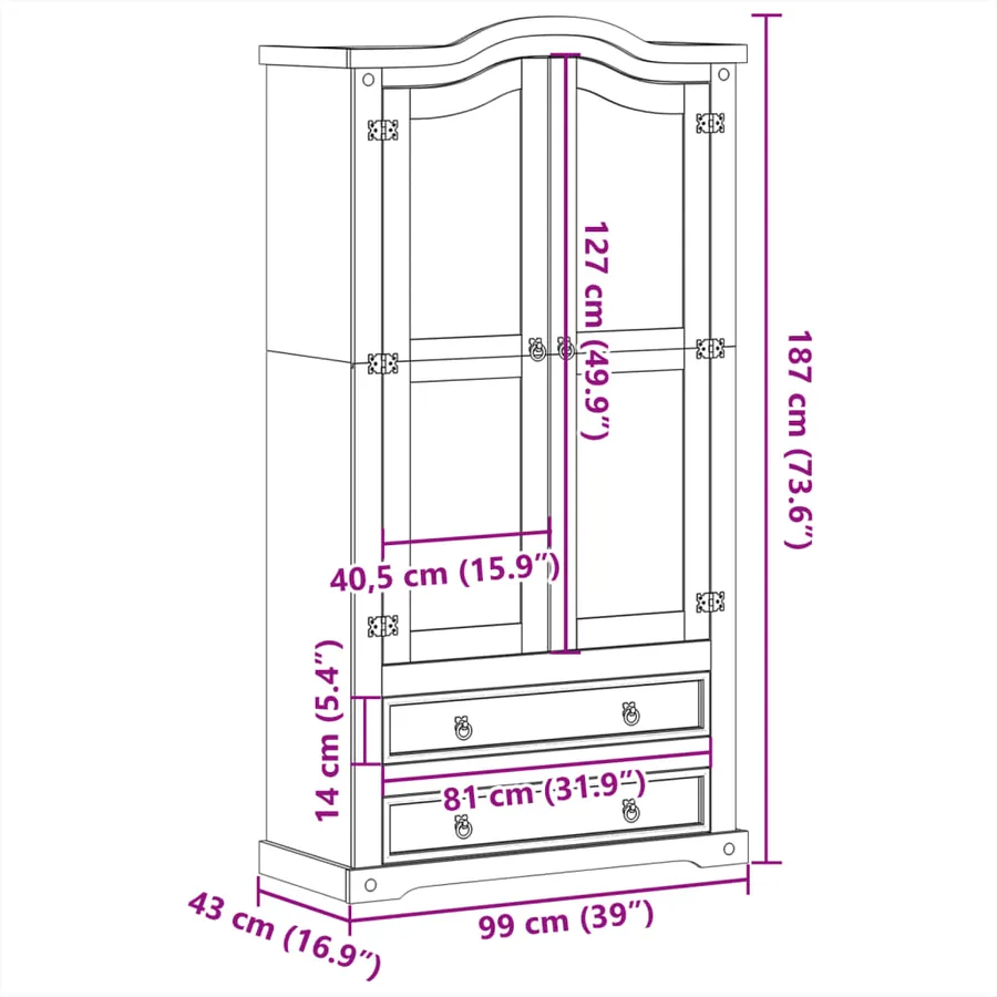 Vitrine en verre Corona 99x43x187 cm bois massif de pin - 9
