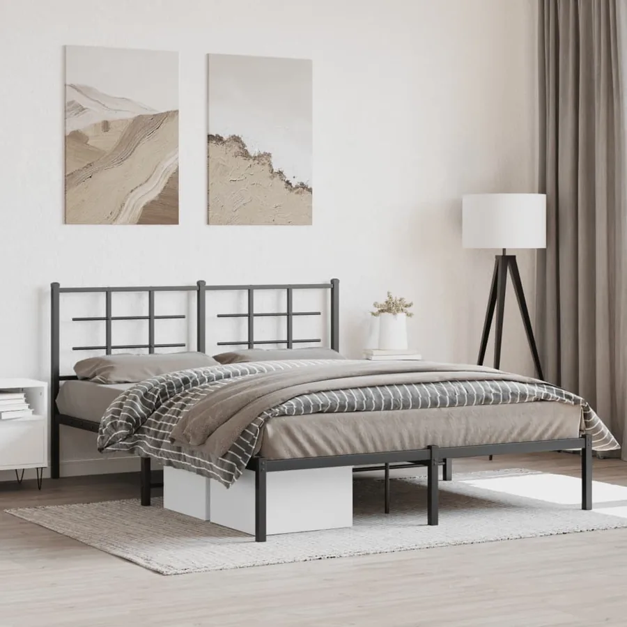 Cadre de lit métal sans matelas et tête de lit noir 160x200 cm