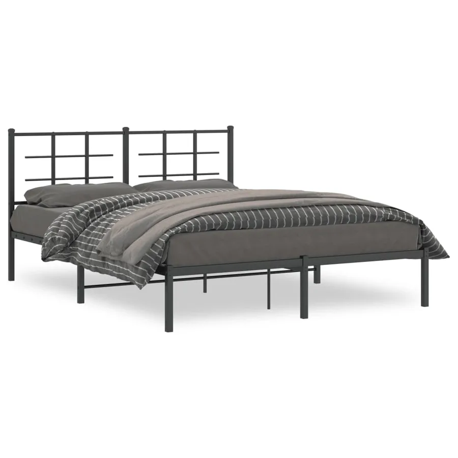 Cadre de lit métal sans matelas et tête de lit noir 160x200 cm - 2