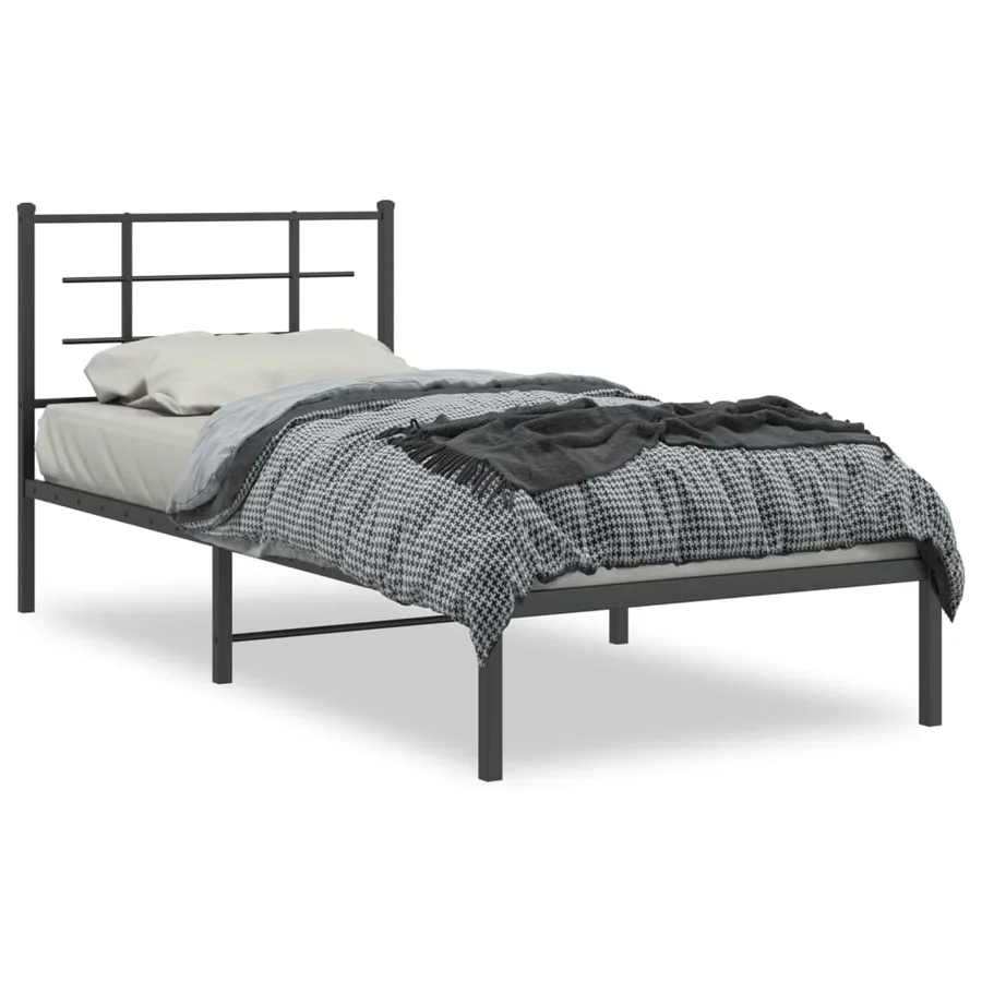 Cadre de lit métal sans matelas avec tête de lit noir 90x190 cm - 2