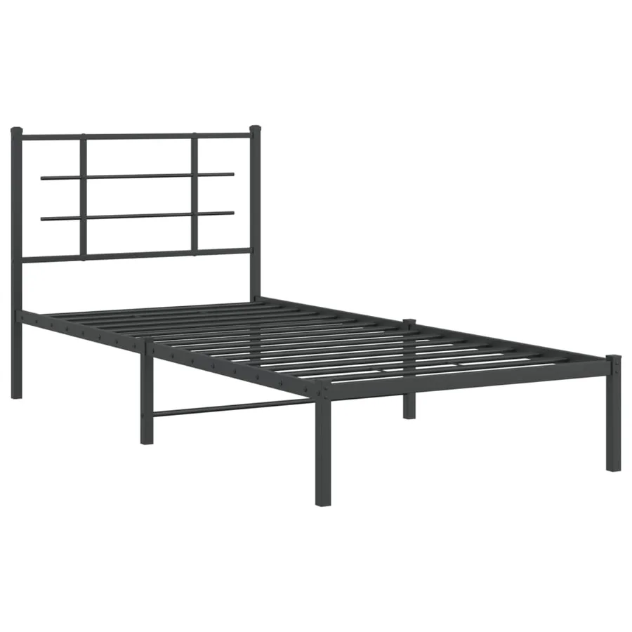 Cadre de lit métal sans matelas avec tête de lit noir 90x190 cm - 3