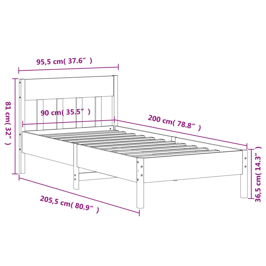 Cadre de lit sans matelas cire marron 90x200 cm bois pin massif - 9