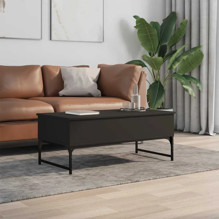 Table basse noir 100x50x40 cm bois d'ingénierie et métal - 3