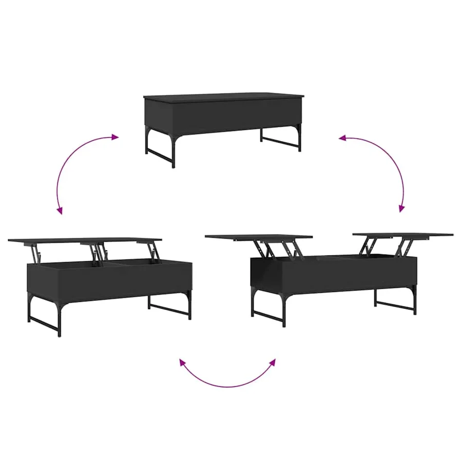 Table basse noir 100x50x40 cm bois d'ingénierie et métal - 8
